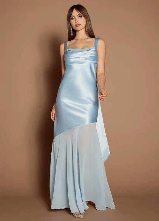 Sky Blue Spaghetti Straps Ruched Backless Dress Prom Dresses