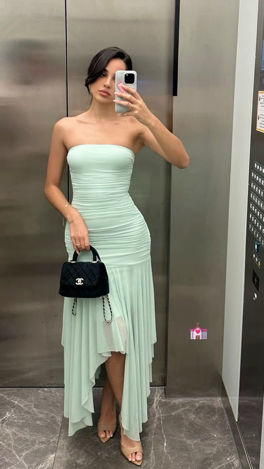 Chic tube top Ruched Asymmetrical Backless Prom Dresses