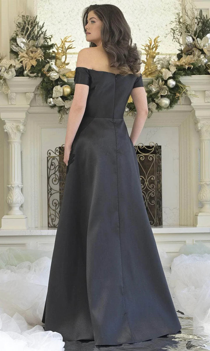 Elegant Off the Shoulder Asymmetric Floral Appliqued Floor-Length  Long Gown Prom Dresses