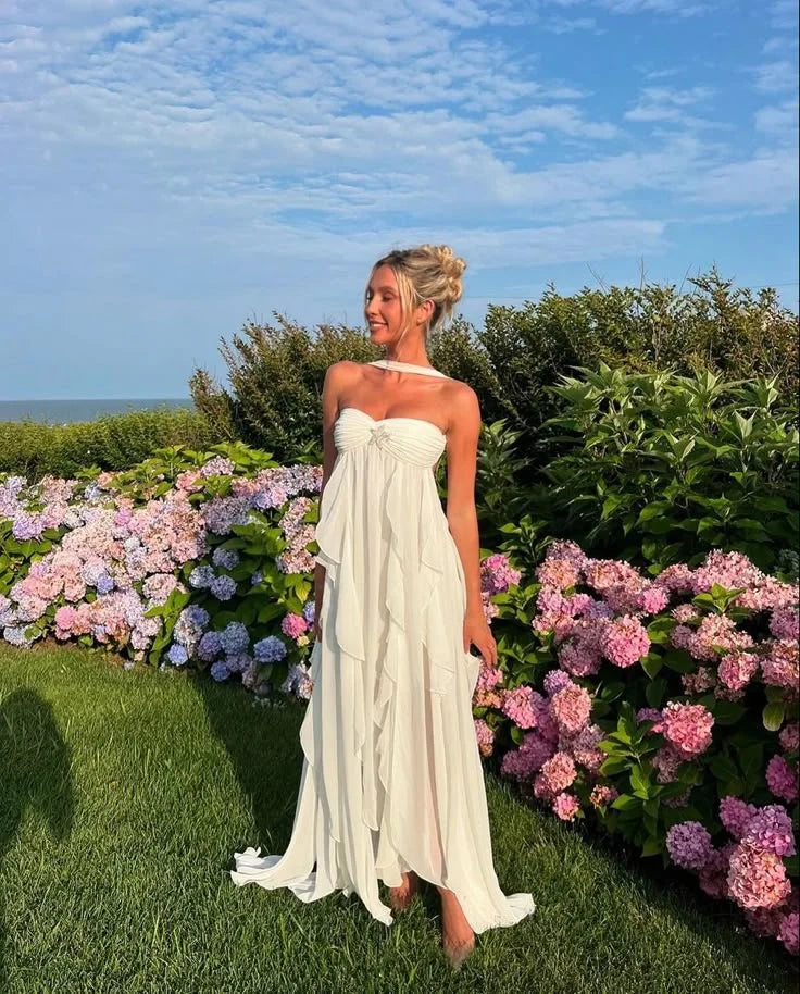 Sexy tube top Ruched Ruffle Strapless Maxi Dress Prom Dresses