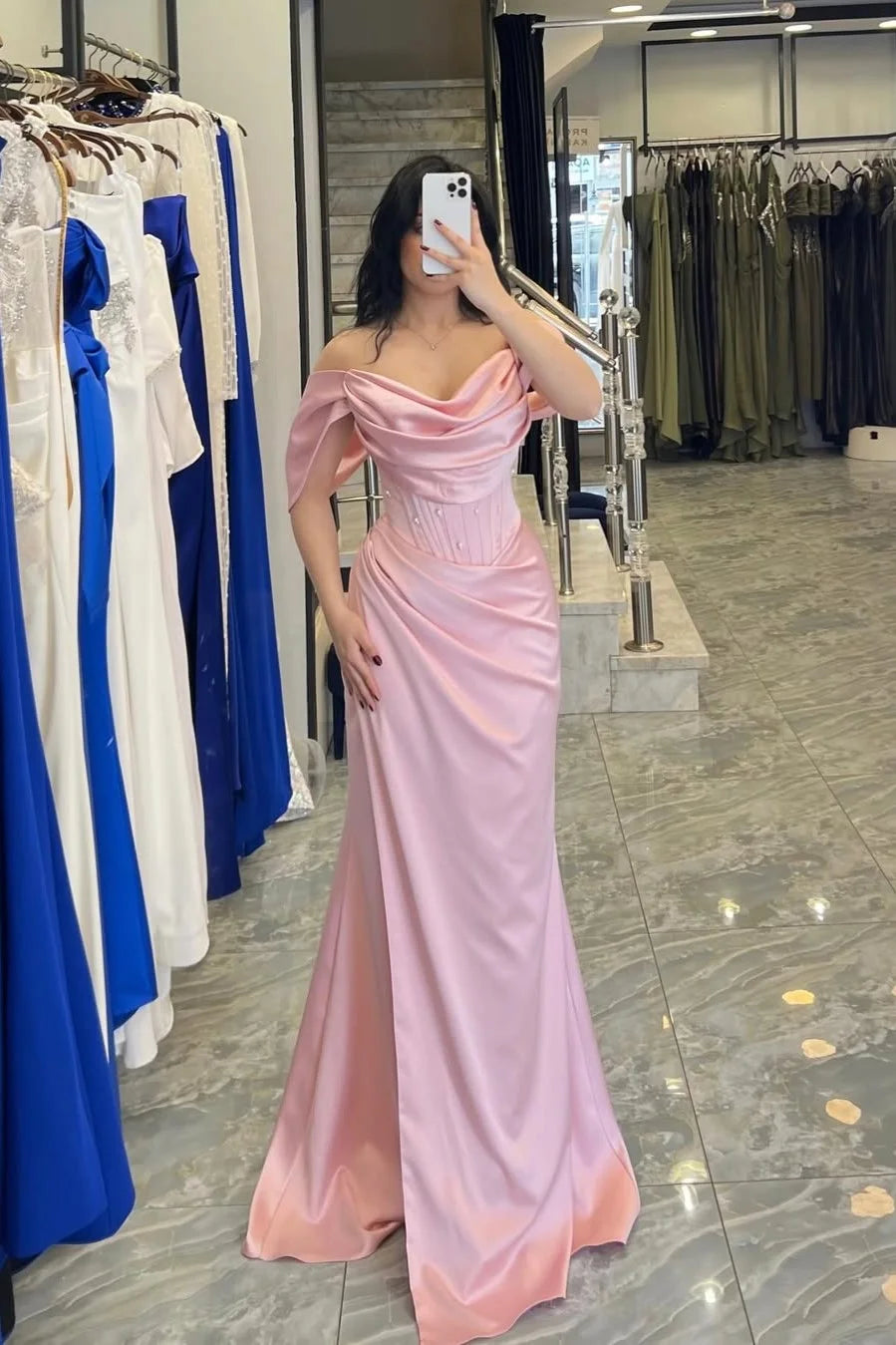 Elegant Off-The-Shoulder Sleeveless Long Mermaid Prom Dress With Pleated