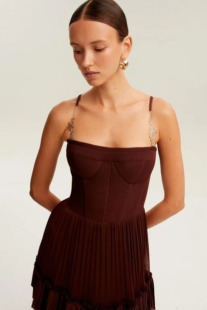 Elegant Spaghetti Strap Sleeveless Long Prom Dress With Ruffles