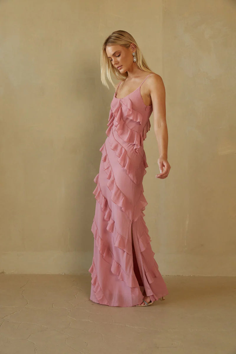Charming Spaghetti Straps Tiered Ruffle Maxi Dress Prom Dresses