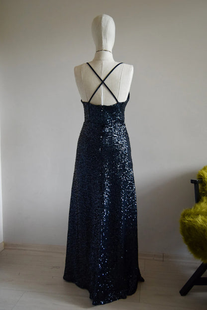 Navy Blue Bridesmaid Dress Wedding Reception Flattering Sparkle Mother Of Bride Dress
