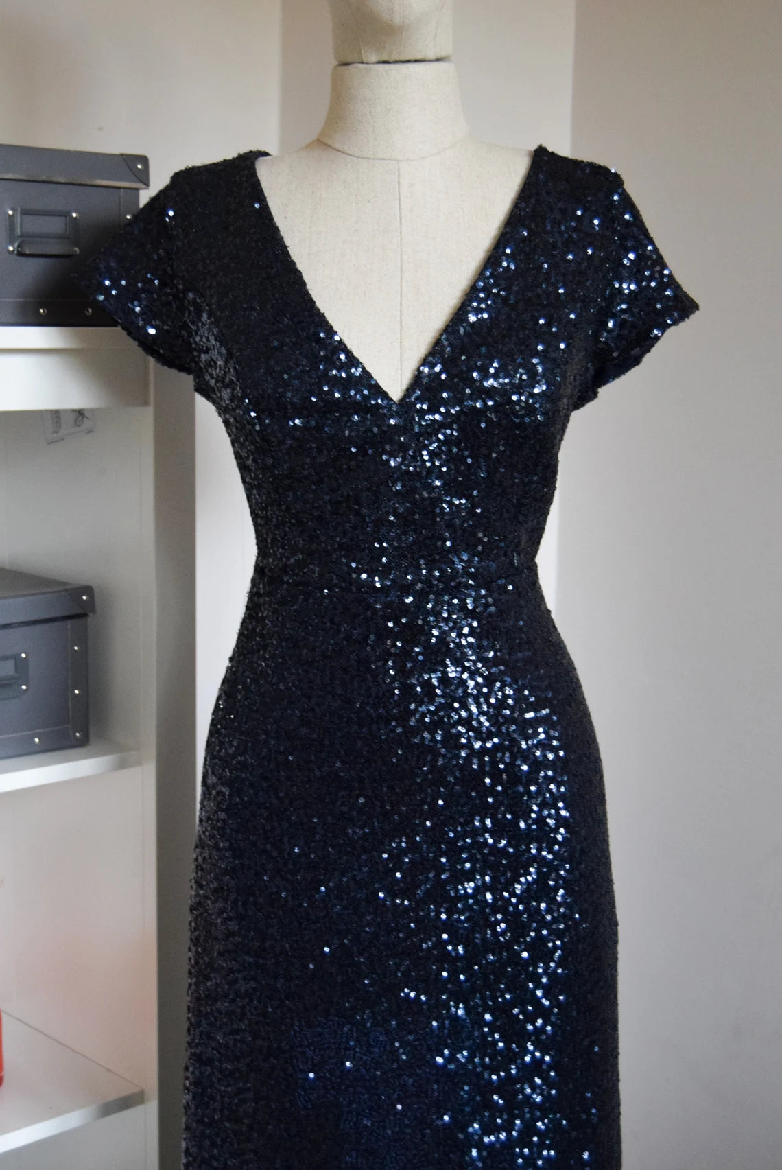 Navy Blue Bridesmaid Dress Wedding Reception Flattering Sparkle Mother Of Bride Dress