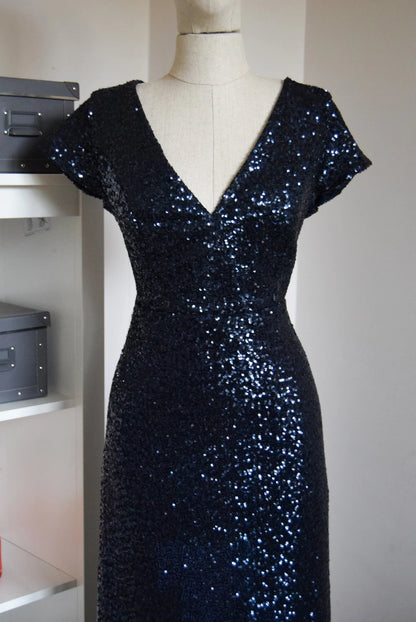 Navy Blue Bridesmaid Dress Wedding Reception Flattering Sparkle Mother Of Bride Dress