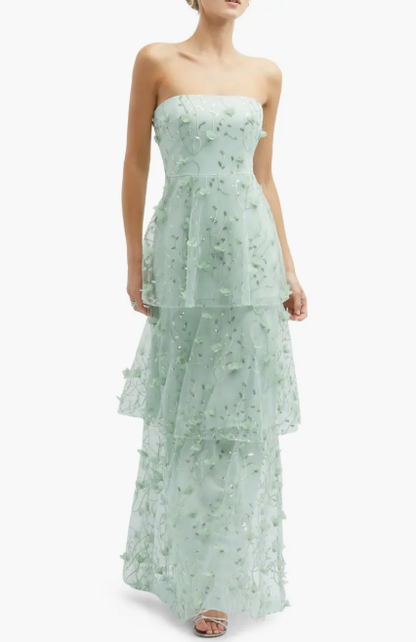 Elegant Sequin Embroidered Strapless Tiered Gown Prom Dresses