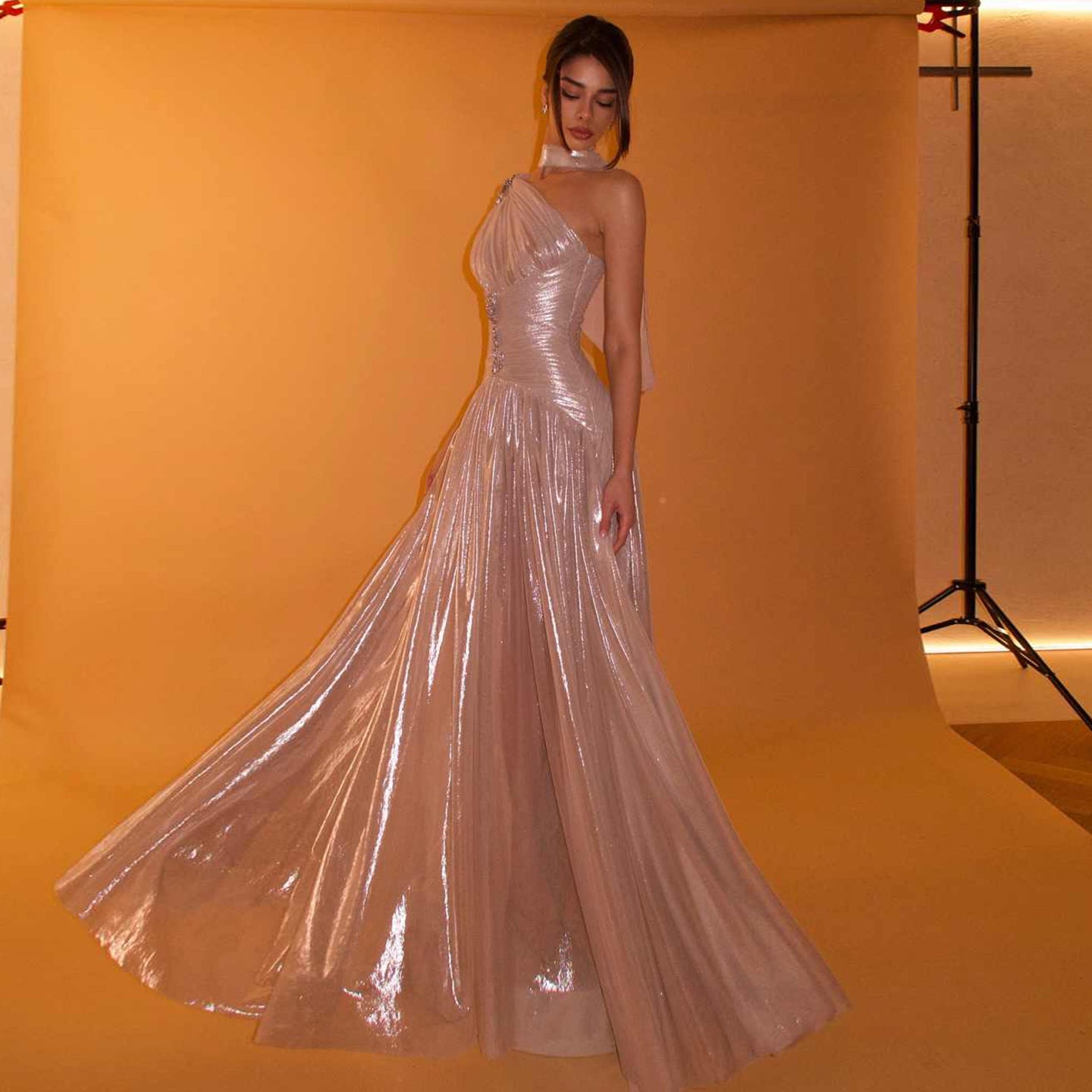 rose gold pleated dress Elegant One Shoulder Evening with Scarf for Wo – Koutun Dress Perfect for prom or Size:Size 10 / M Deborah Dress in Green rave outfits