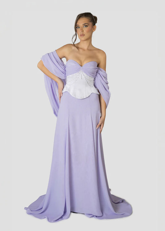 Elegant tube top Backless Lavender and Pearls Beaded Set Prom Dresses
