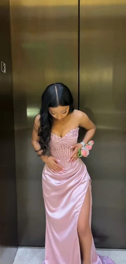 Elegant Sweetheart Sleeveless Mermaid Satin Long Evening Prom Dresses