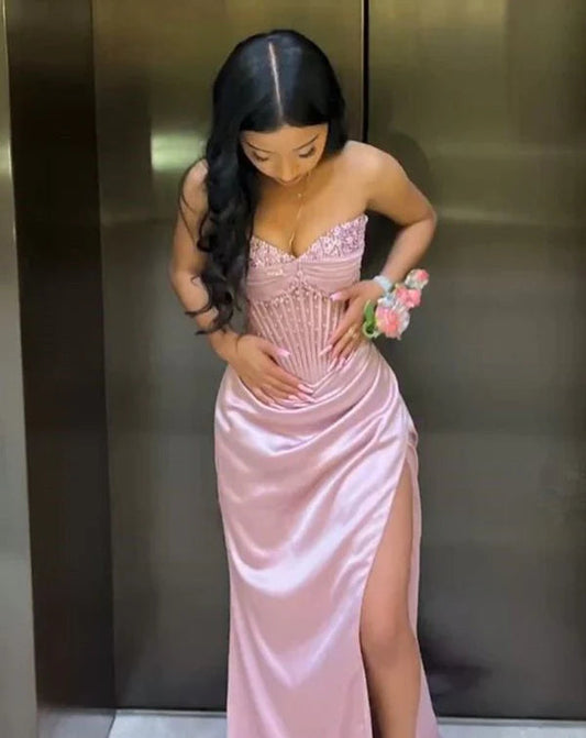 Elegant Sweetheart Sleeveless Mermaid Satin Long Evening Prom Dresses