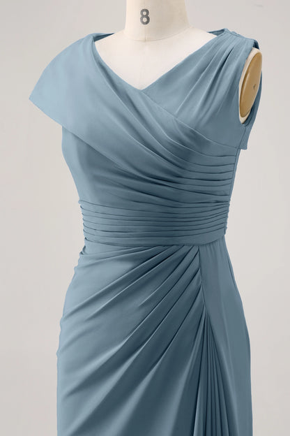 Elegant Party Dress Blue Ruched V Neck Maxi Dress Prom Dresses