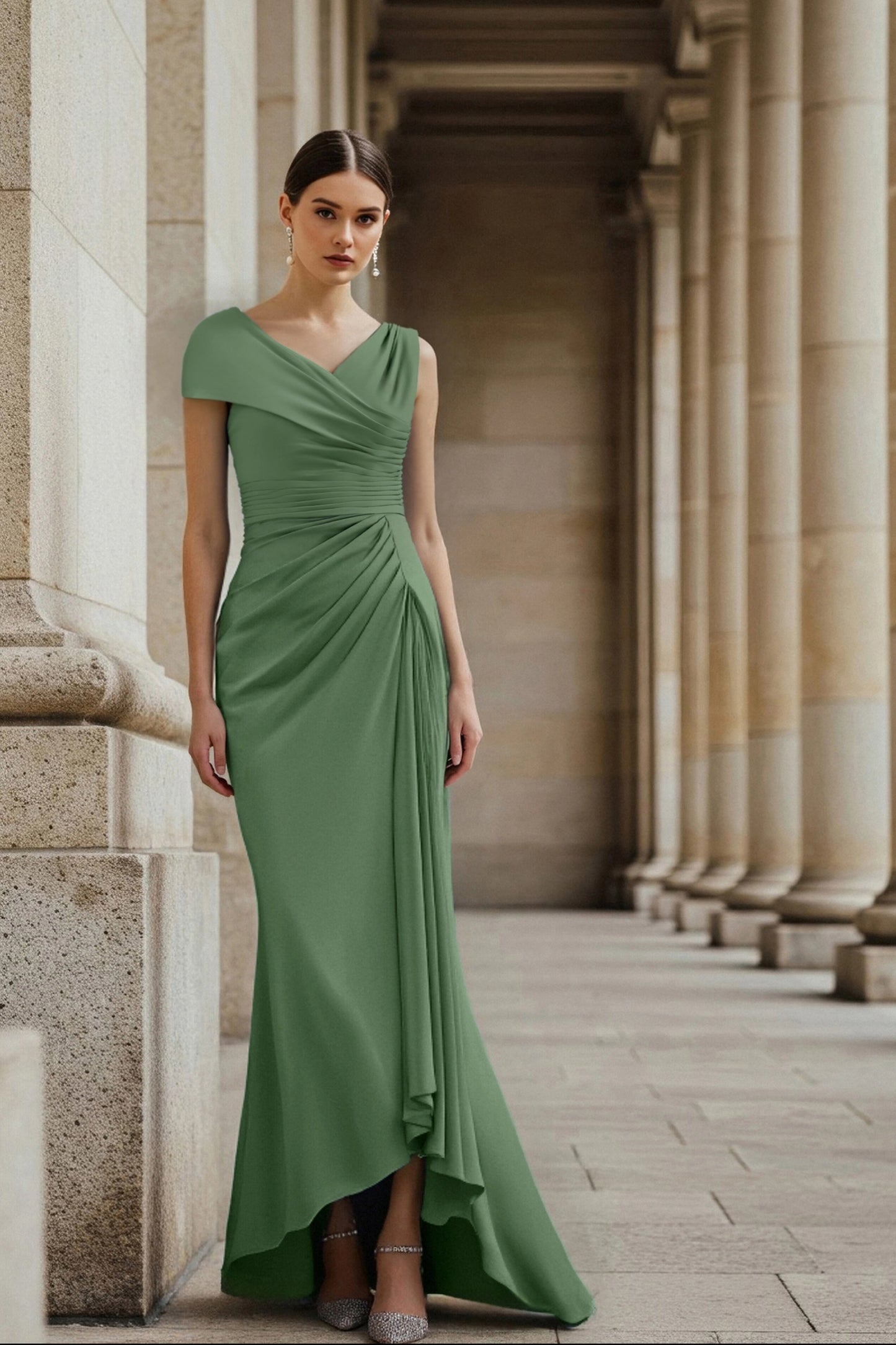 Elegant Party Dress Blue Ruched V Neck Maxi Dress Prom Dresses