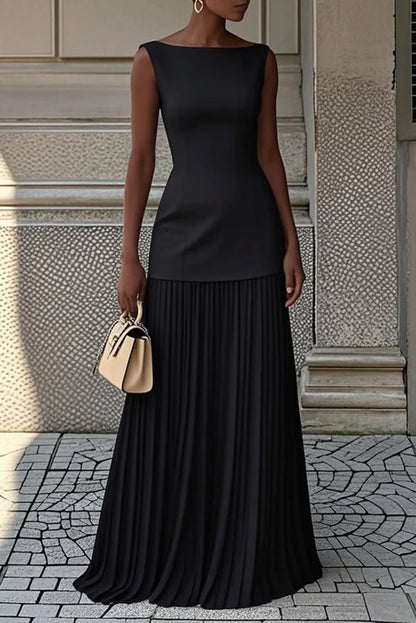 Elegant Solid Color Sleeveless Pleated Maxi Dress Prom Dresses