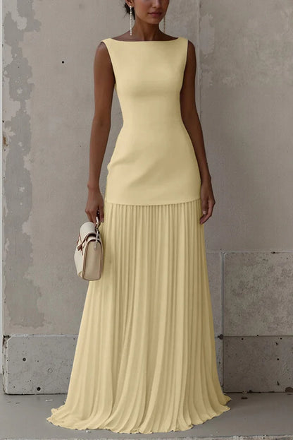 Elegant Solid Color Sleeveless Pleated Maxi Dress Prom Dresses