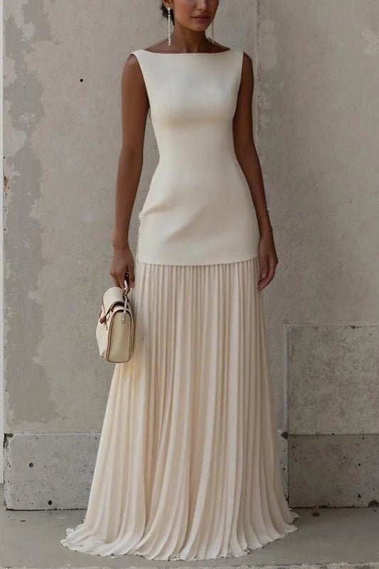 Elegant Solid Color Sleeveless Pleated Maxi Dress Prom Dresses