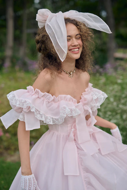 Romantic Off the Shoulder Short Sleeve Bowknot Prom Dresses