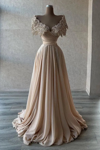 Gorgeous Long A-line Off the Shoulder Sleeveless Chiffon Prom Dress
