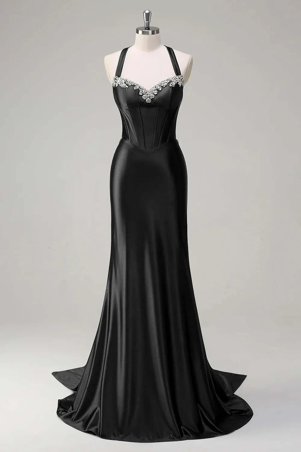 Elegant Sparkly Dark Green Mermaid Halter Corset Sequin Prom Dress