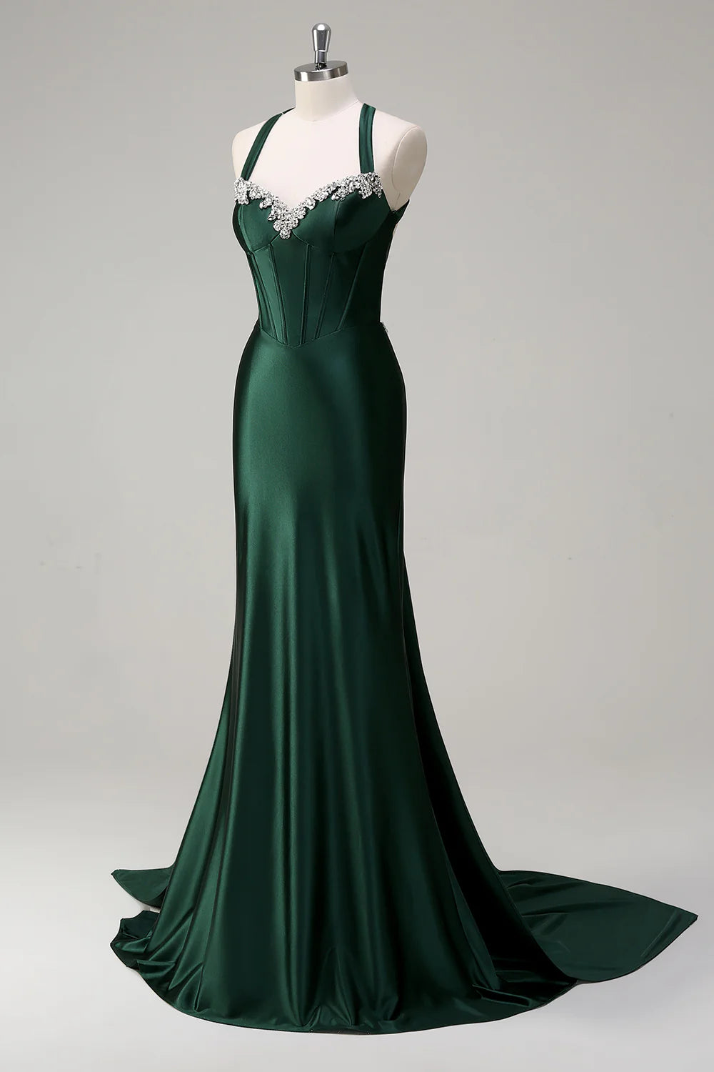 Elegant Sparkly Dark Green Mermaid Halter Corset Sequin Prom Dress – Koutun  Dress