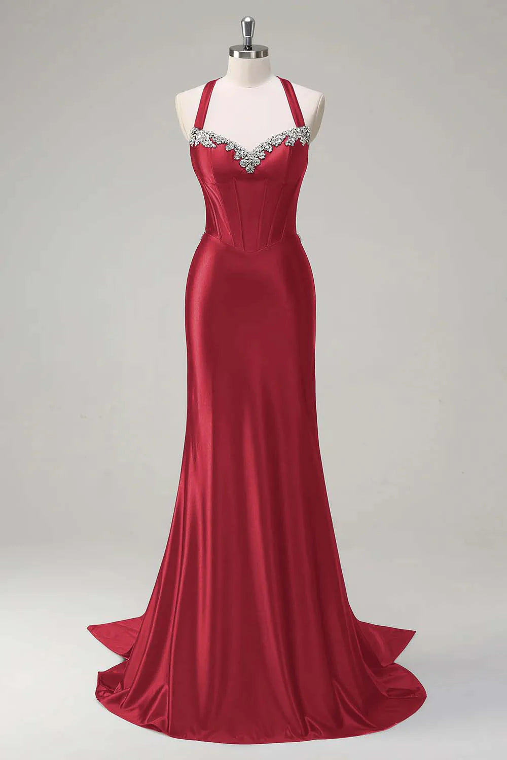 Elegant Sparkly Dark Green Mermaid Halter Corset Sequin Prom Dress