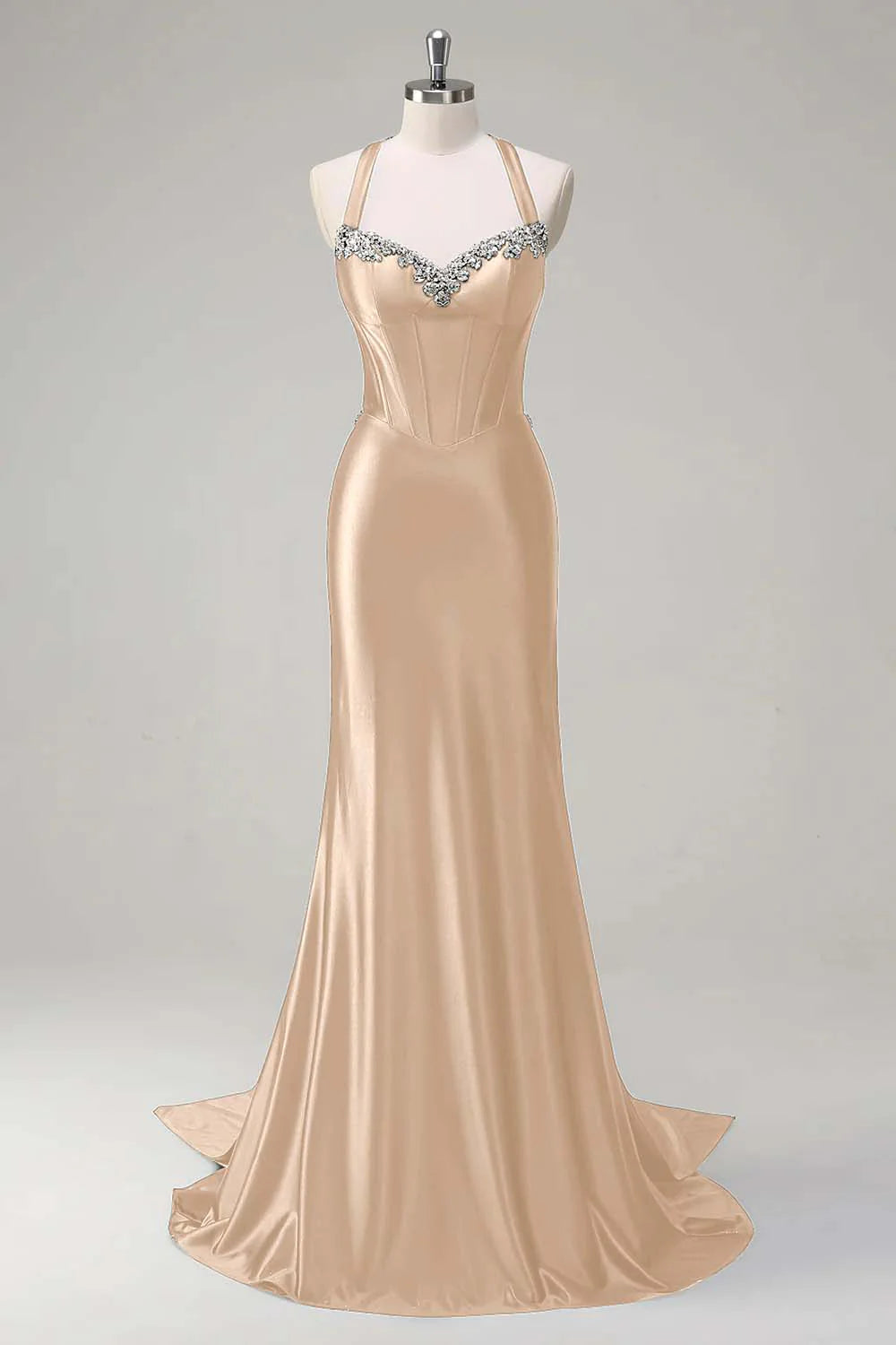 Elegant Sparkly Dark Green Mermaid Halter Corset Sequin Prom Dress