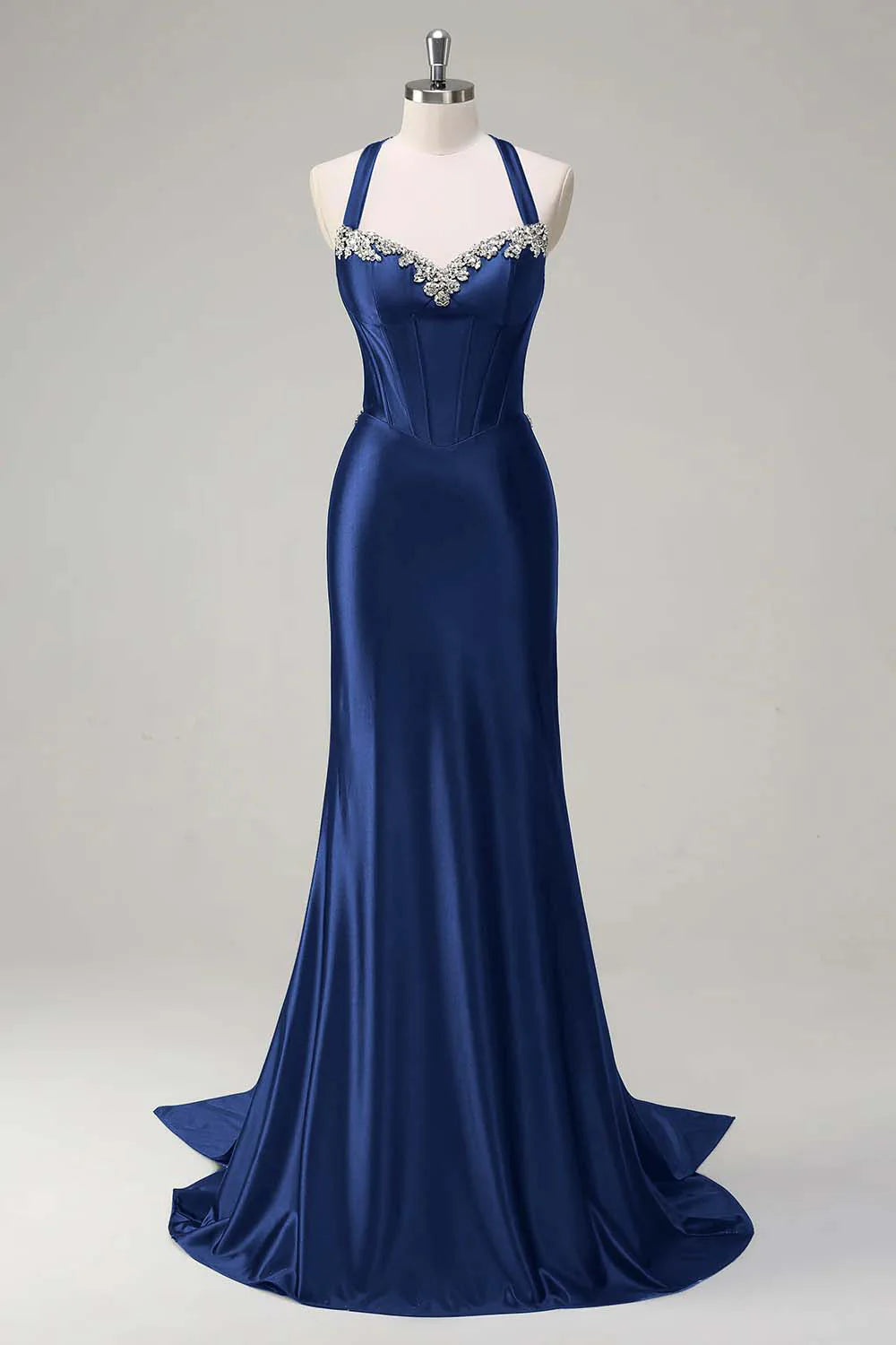 Elegant Sparkly Dark Green Mermaid Halter Corset Sequin Prom Dress