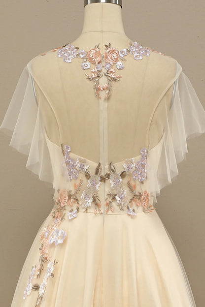 Romantic Yellow Long Prom Dress With Appliques