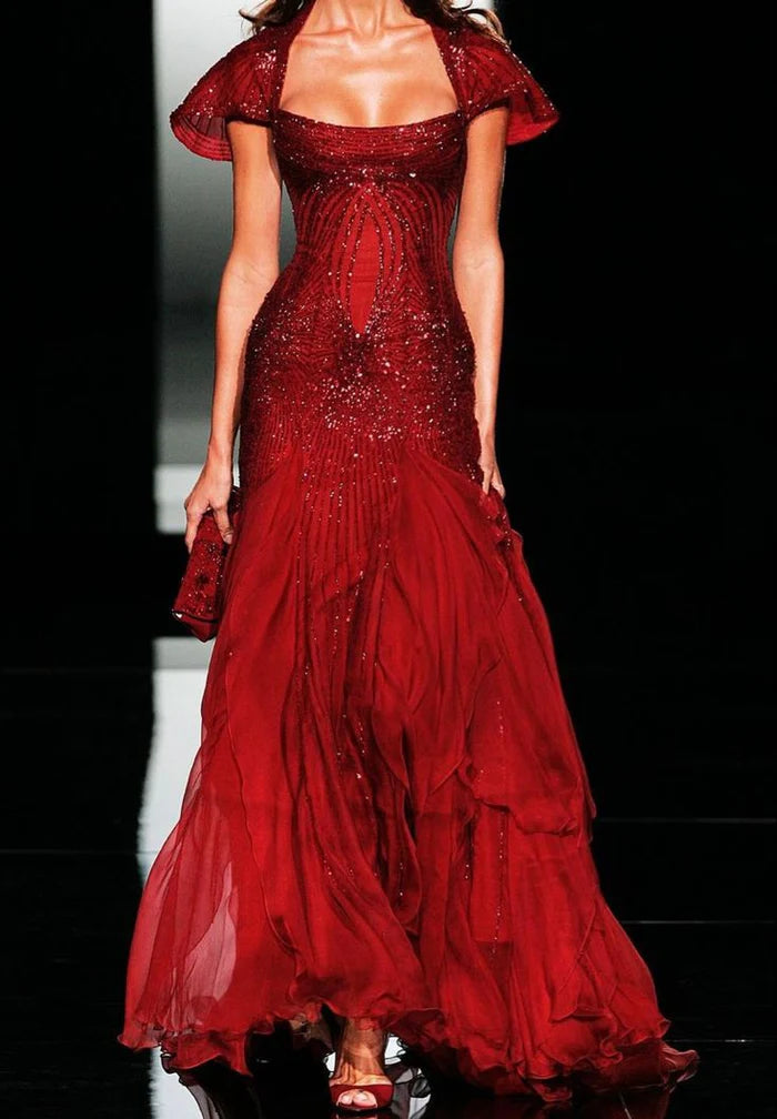 Elegant Sheath Strapless Burgundy Floor-length Chiffon Long Evening Dress Prom Dresses