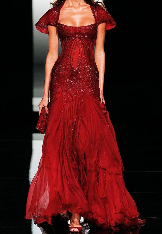 Elegant Sheath Strapless Burgundy Floor-length Chiffon Long Evening Dress Prom Dresses