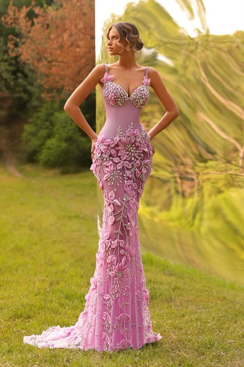 Charming Off the Shouder Satin Tulle Mermaid 3D Flowers Formal Dress with Slit