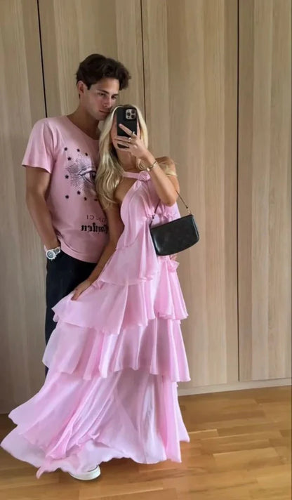Classic Pink Prom Dresses Long Backless Prom Gown Birthday Outfit