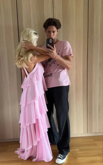 Classic Pink Prom Dresses Long Backless Prom Gown Birthday Outfit
