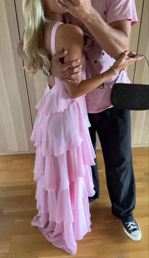 Classic Pink Prom Dresses Long Backless Prom Gown Birthday Outfit
