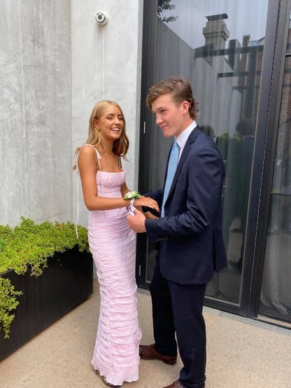 Simple Mermaid Spaghetti Straps Floor Length Sleeveless Pink Prom Dress