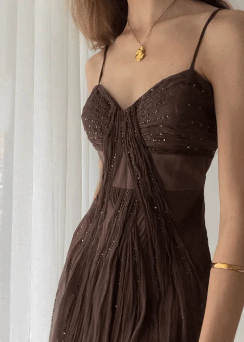 Vintage A Line Straps Floor Length Brown Prom Dresses