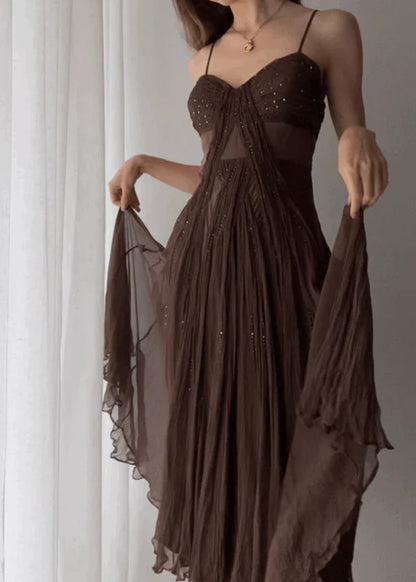 Vintage A Line Straps Floor Length Brown Prom Dresses