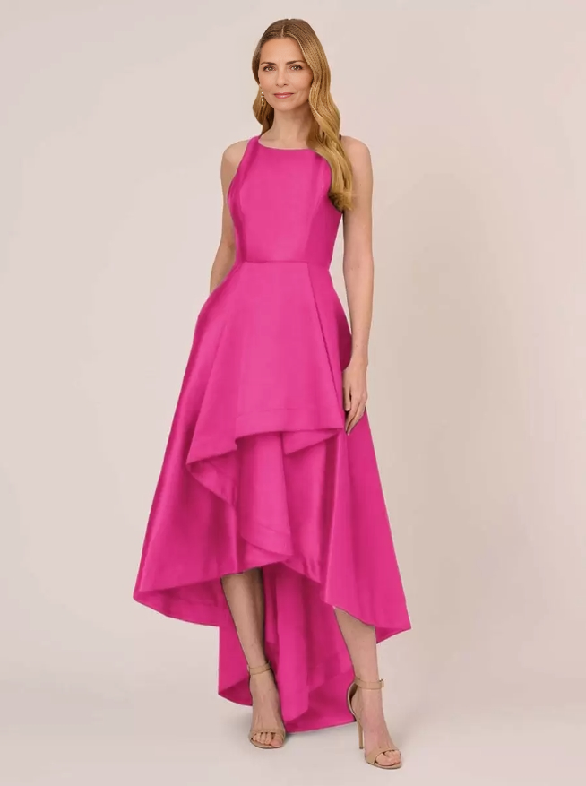 Jewel Neck Sleeveless A-Line Ruffles Asymmetrical Wedding Guest Dresses