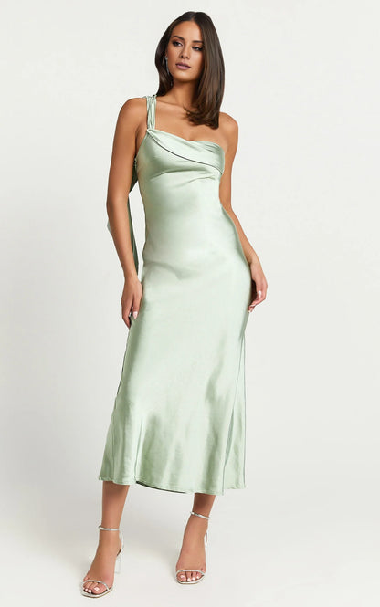 asymmetrical neckline off shoulder sleeveless backless and floor length Prom dress