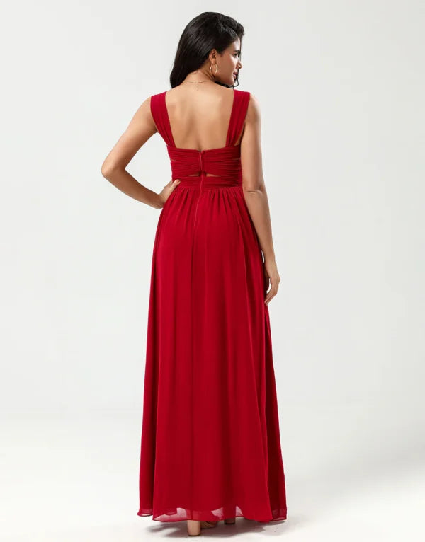 A Line Sweetheart Burgundy Long with Keyhole Bridesmaid Dress