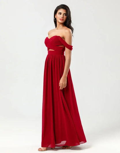A Line Sweetheart Burgundy Long with Keyhole Bridesmaid Dress