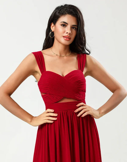 A Line Sweetheart Burgundy Long with Keyhole Bridesmaid Dress