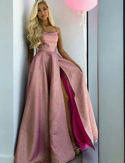 Sexy Dusty Rose Spaghetti Strap Lace Up Back Ball Gown Prom Dresses