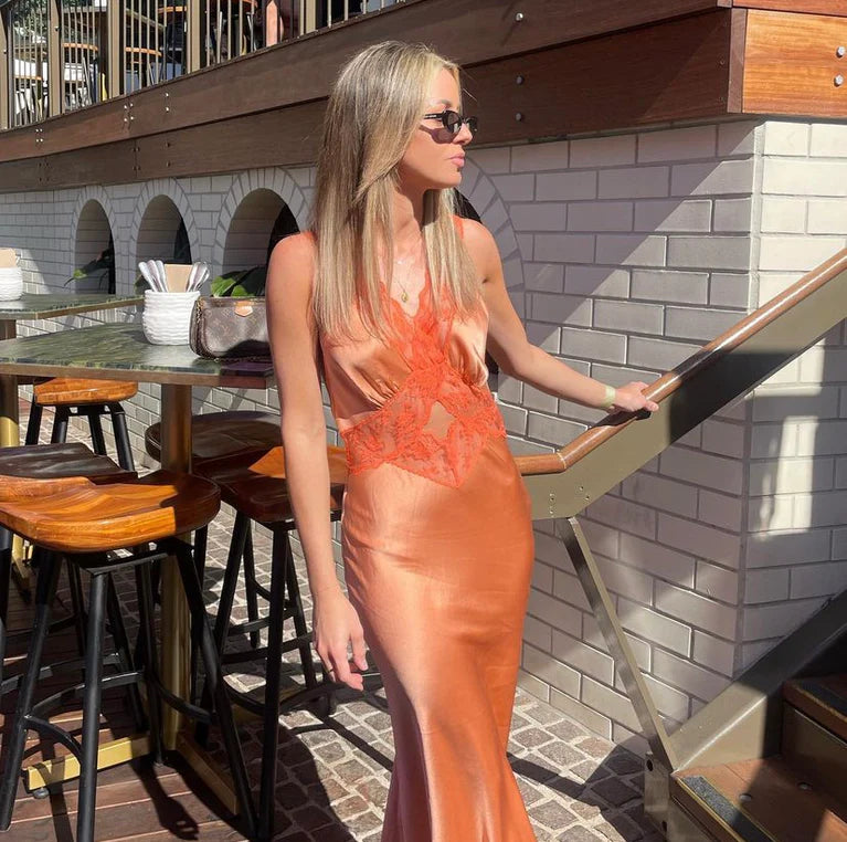 Chic Peach Cut Out Gown Sleeveless Backless Prom Dress
