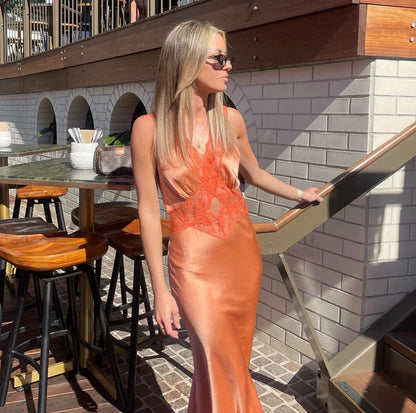 Chic Peach Cut Out Gown Sleeveless Backless Prom Dress