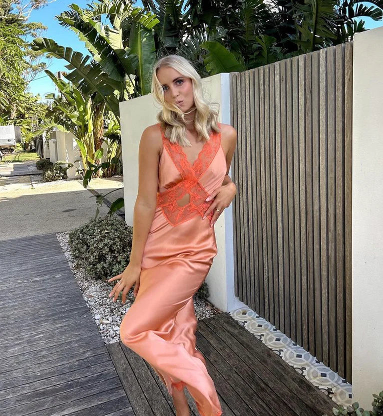 Chic Peach Cut Out Gown Sleeveless Backless Prom Dress