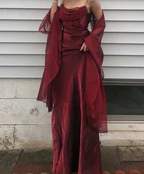 Sexy Spaghetti Straps Simple Burgundy Long Prom Dress