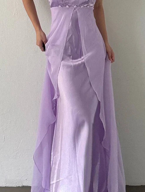 Elegant Spaghetti Straps Lilac Sheath Long Prom Dresses Party Outfits