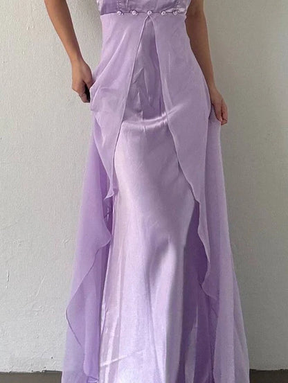 Elegant Spaghetti Straps Lilac Sheath Long Prom Dresses Party Outfits