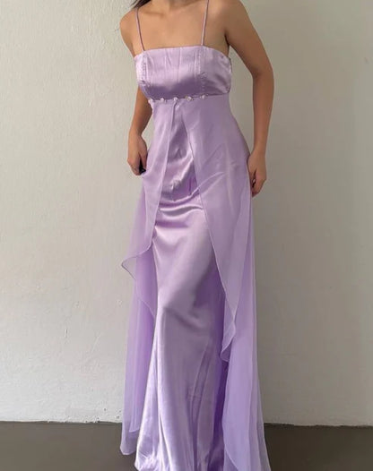 Elegant Spaghetti Straps Lilac Sheath Long Prom Dresses Party Outfits